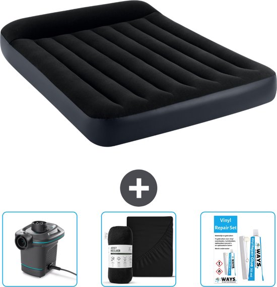 Intex Luchtbed - Twijfelaar - 137 x 191 x 25 cm - Donkerblauw - Inclusief Pomp - Hoeslaken en Reparatieset van Intex