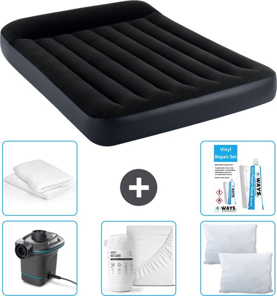 Intex Luchtbed - Twijfelaar - 137 x 191 x 25 cm - Donkerblauw - Inclusief Pomp - Hoeslaken - Kussen - Kussenbeschermer en Reparatieset van Intex