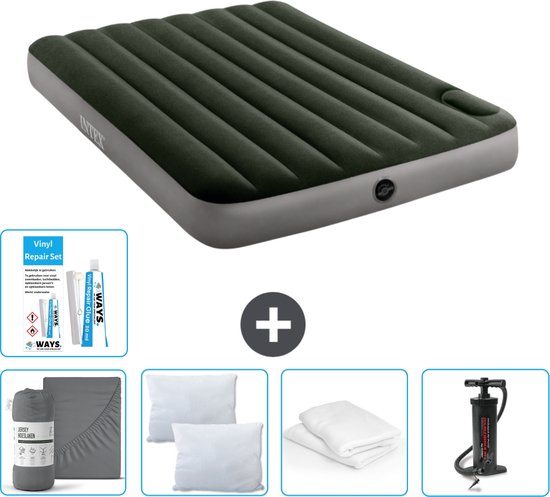 Intex Luchtbed - Twijfelaar - 137 x 191 x 25 cm - Groen - Hoeslaken - Kussen - Pomp - Reparatieset en Kussenbeschermer van Intex
