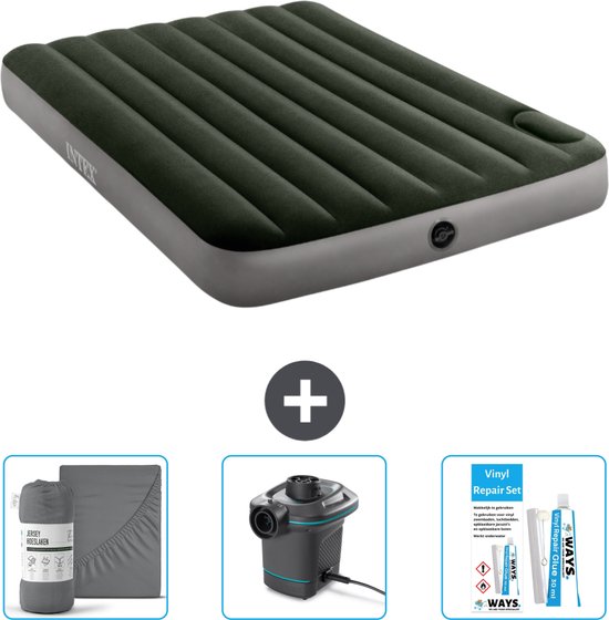 Intex Luchtbed - Twijfelaar - 137 x 191 x 25 cm - Groen - Hoeslaken - Pomp en Reparatieset van Intex