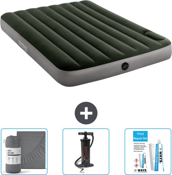 Intex Luchtbed - Twijfelaar - 137 x 191 x 25 cm - Groen - Hoeslaken - Pomp en Reparatieset van Intex
