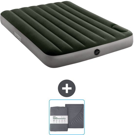 Intex Luchtbed - Twijfelaar - 137 x 191 x 25 cm - Groen - Inclusief en Hoeslaken van Merkloos