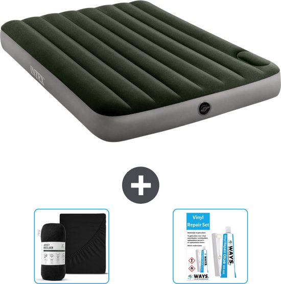 Intex Luchtbed - Twijfelaar - 137 x 191 x 25 cm - Groen - Inclusief Hoeslaken en Reparatieset van Intex