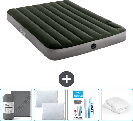 Intex Luchtbed - Twijfelaar - 137 x 191 x 25 cm - Groen - Inclusief Hoeslaken - Kussen - Kussenbeschermer en Reparatieset van Intex