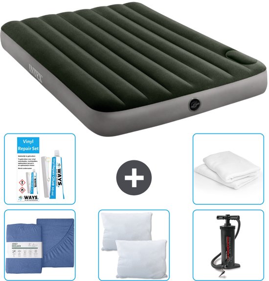 Intex Luchtbed - Twijfelaar - 137 x 191 x 25 cm - Groen - Inclusief Hoeslaken - Kussen - Pomp - Reparatieset en Kussenbeschermer van Intex