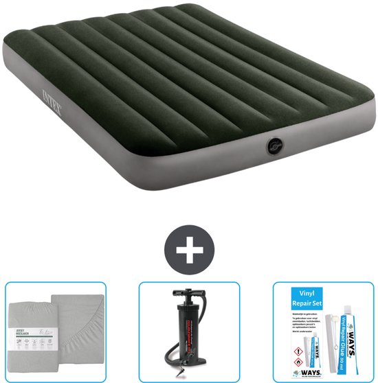 Intex Luchtbed - Twijfelaar - 137 x 191 x 25 cm - Groen - Inclusief Hoeslaken - Pomp en Reparatieset van Merkloos