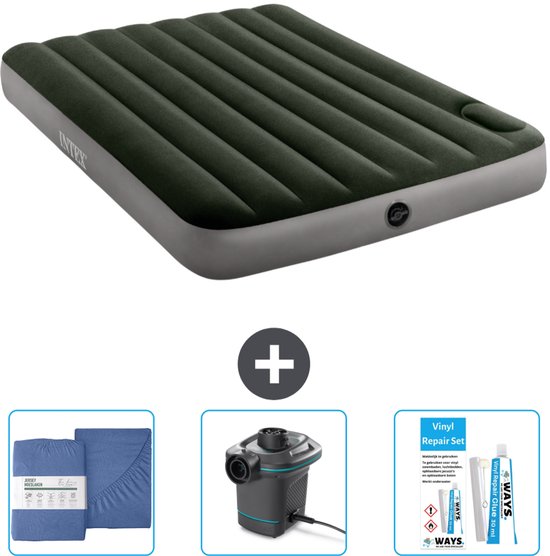 Intex Luchtbed - Twijfelaar - 137 x 191 x 25 cm - Groen - Inclusief Hoeslaken - Pomp en Reparatieset van Intex