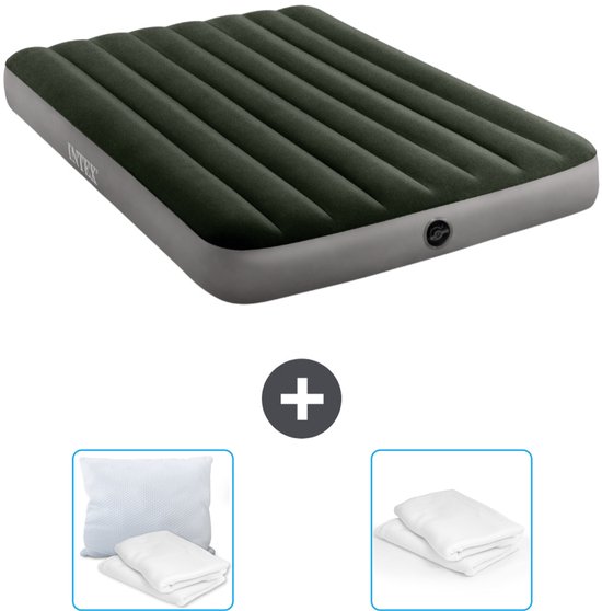 Intex Luchtbed - Twijfelaar - 137 x 191 x 25 cm - Groen - Inclusief Kussen en Kussenbeschermer van Merkloos