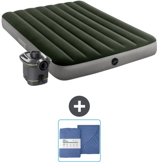 Intex Luchtbed - Twijfelaar - 137 x 191 x 25 cm - Groen - Inclusief pomp en Hoeslaken van Intex