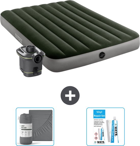 Intex Luchtbed - Twijfelaar - 137 x 191 x 25 cm - Groen - Inclusief pomp - Hoeslaken en Reparatieset van Intex