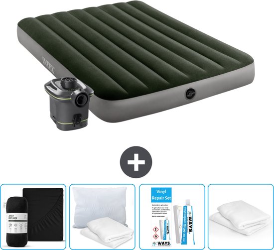 Intex Luchtbed - Twijfelaar - 137 x 191 x 25 cm - Groen - Inclusief pomp - Hoeslaken - Kussen - Reparatieset en Kussenbeschermer van Intex