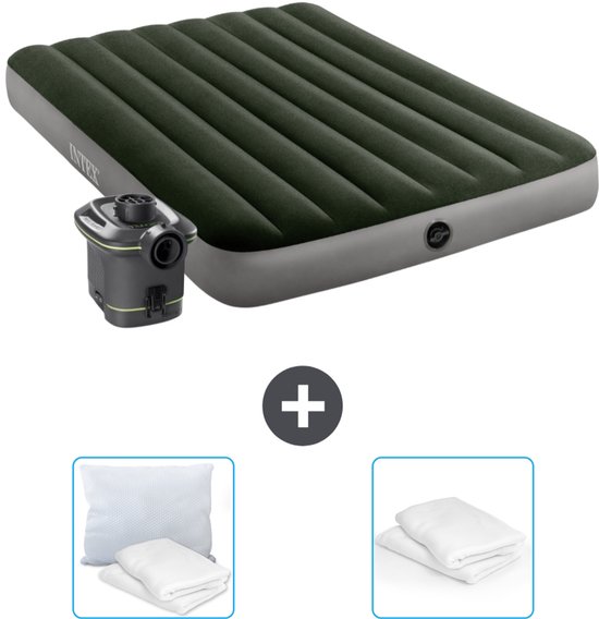 Intex Luchtbed - Twijfelaar - 137 x 191 x 25 cm - Groen - Inclusief pomp - Kussen en Kussenbeschermer