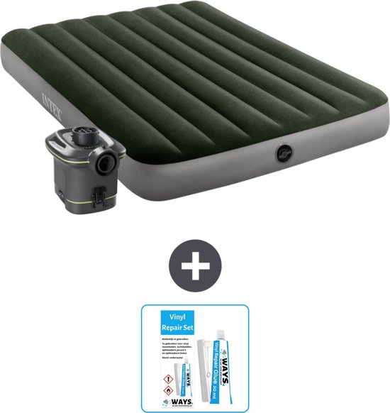 Intex Luchtbed - Twijfelaar - 137 x 191 x 25 cm - Groen - Inclusief pomp - Reparatieset van Intex