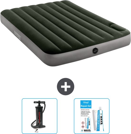 Intex Luchtbed - Twijfelaar - 137 x 191 x 25 cm - Groen - Pomp en Reparatieset van Intex