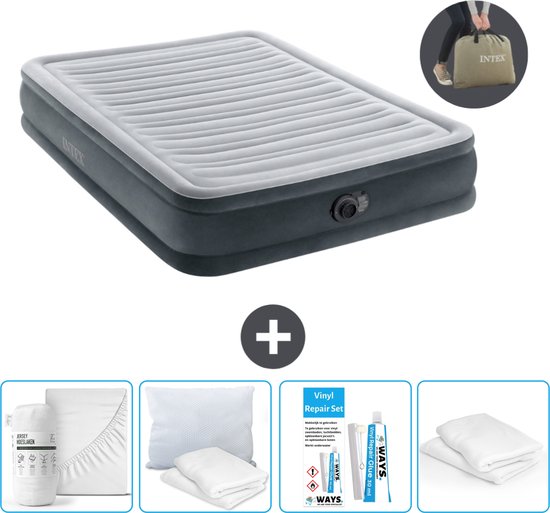 Intex Luchtbed - Twijfelaar - 137 x 191 x 33 cm - Grijs - Inclusief pomp - Hoeslaken - Kussen - Reparatieset en Kussenbeschermer van Intex