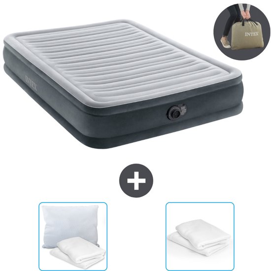 Intex Luchtbed - Twijfelaar - 137 x 191 x 33 cm - Grijs - Inclusief pomp - Kussen en Kussenbeschermer van Intex