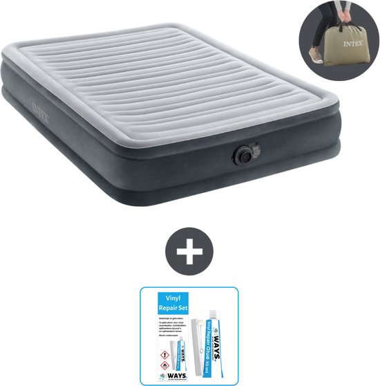 Intex Luchtbed - Twijfelaar - 137 x 191 x 33 cm - Grijs - Inclusief pomp - Reparatieset van Intex
