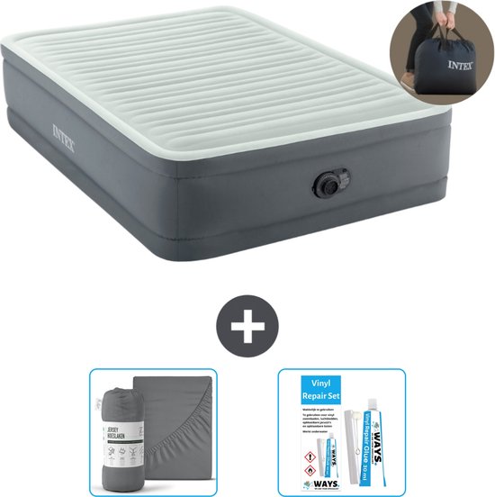 Intex Luchtbed - Twijfelaar - 137 x 191 x 46 cm - Grijs - Inclusief pomp - Hoeslaken en Reparatieset van Intex