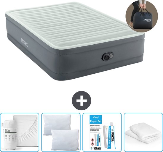 Intex Luchtbed - Twijfelaar - 137 x 191 x 46 cm - Grijs - Inclusief pomp - Hoeslaken - Kussen - Kussenbeschermer en Reparatieset van Intex