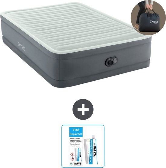 Intex Luchtbed - Twijfelaar - 137 x 191 x 46 cm - Grijs - Inclusief pomp - Reparatieset van Intex