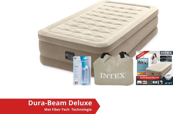 Intex luchtbed Ultra Plush - 1 persoons - 99 x 191 x 46 cm - zandkleurig - met ingebouwde pomp (incl. Reparatiekit) van Intex