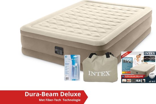 Intex luchtbed Ultra Plush - 2 persoons - 152 x 203 x 46 cm - zandkleurig - met ingebouwde pomp (incl. Reparatiekit) van Intex