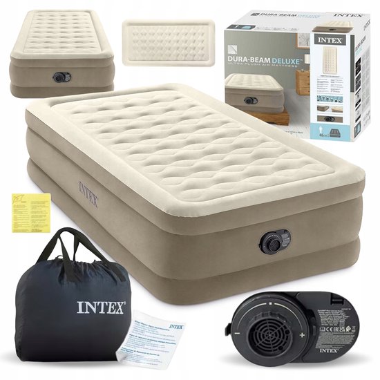 Intex Luxe Luchtbed 191x99x46cm Enkel Hoog met ingebouwde Pomp