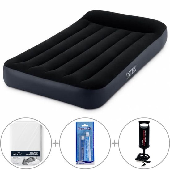 Intex Pillow Rest luchtbed | Eenpersoons | 191 x 99 x 25 cm | Inclusief handpomp + bijpassend hoeslaken + reparatiekit van Merkloos