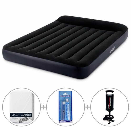 Intex Pillow Rest luchtbed | Twijfelaar | 191 x 137 x 25 cm | Inclusief handpomp + bijpassend hoeslaken + reparatiekit van Merkloos