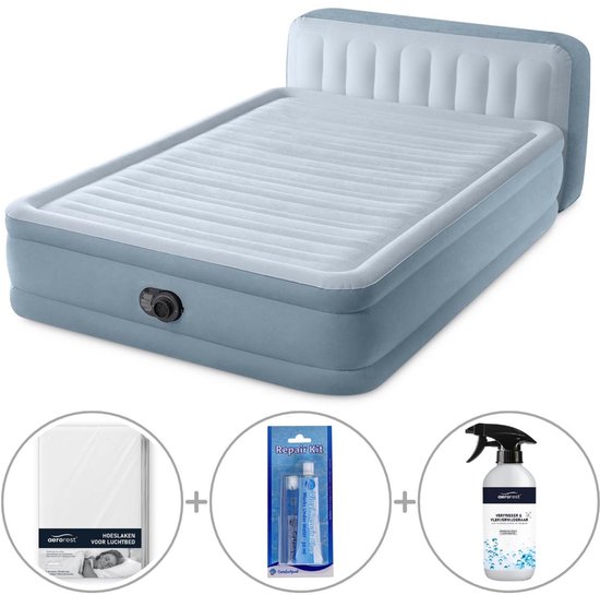Intex Plush luchtbed met hoofdbord | Tweepersoons | 152 x 236 x 86 cm | Inclusief bijpassend hoeslaken + reparatiekit + luchtverfrisser van Intex
