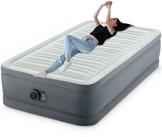 Intex PremAire I luchtbed | Eenpersoons | 191 x 99 x 46 cm | Inclusief bijpassend hoeslaken + reparatiekit + hoofdkussen van Merkloos