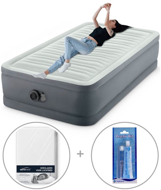 Intex PremAire I luchtbed - Eenpersoons - 191 x 99 x 46 cm - Inclusief bijpassend hoeslaken + reparatiekit