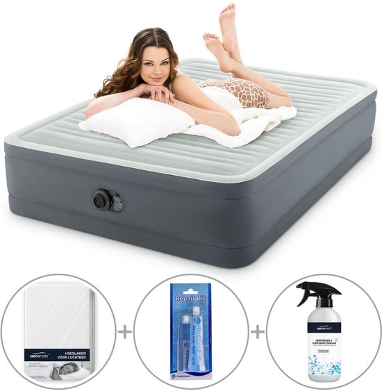 Intex PremAire I luchtbed | Tweepersoons | 152 x 203 x 46 cm | Inclusief bijpassend hoeslaken + reparatiekit + luchtbedverfrisser van Intex