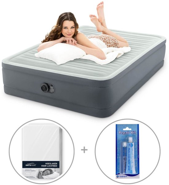 Intex PremAire I luchtbed | Tweepersoons | 152 x 203 x 46 cm | Inclusief bijpassend hoeslaken + reparatiekit
