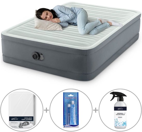 Intex PremAire I luchtbed | Twijfelaar | 191 x 137 x 46 cm | Inclusief bijpassend hoeslaken + reparatiekit + luchtbedverfrisser