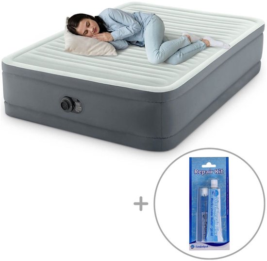 Intex PremAire I luchtbed | Twijfelaar | 191 x 137 x 46 cm | Inclusief reparatiekit