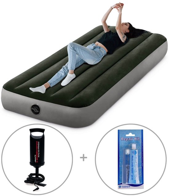 Intex Prestige Downy kampeerluchtbed | Eenpersoons | 191 x 76 x 25 cm | Inclusief handpomp + reparatiekit van Intex