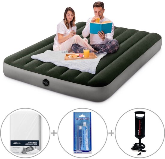 Intex Prestige Downy luchtbed | Twijfelaar | 191 x 137 x 25 cm | Inclusief handpomp + reparatiekit + hoeslaken van Intex
