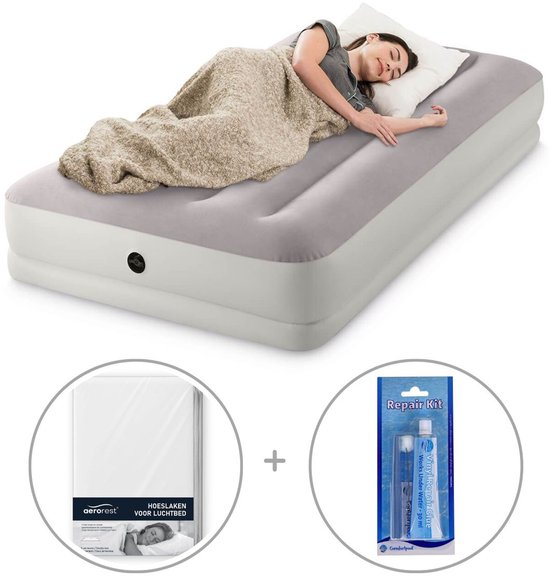 Intex Prestige Mid-Rise luchtbed | Eenpersoons | 191 x 99 x 30 cm | Inclusief bijpassend hoeslaken + reparatiekit van Intex