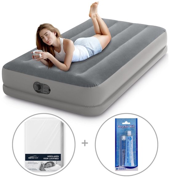 Intex Prestige Mid-Rise luchtbed | Eenpersoons | 191 x 99 x 30 cm | Inclusief reparatiekit + hoeslaken van Intex