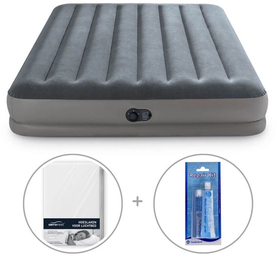 Intex Prestige Mid-Rise luchtbed | Tweepersoons | 203 x 152 x 30 cm | Inclusief reparatiekit + hoeslaken van Merkloos