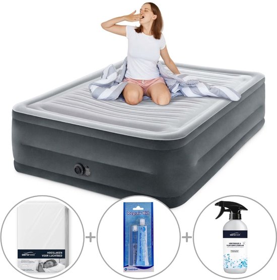 Intex Queen Comfort-Plush Luchtbed met ingebouwde pomp | Tweepersoons | Extra hoog | 203 x 152 x 56 cm | Inclusief bijpassend hoeslaken + reparatiekit + luchtbedverfrisser van Intex