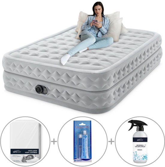 Intex Queen Supreme Air-Flow Luchtbed met ingebouwde pomp | Tweepersoons | 203 x 152 x 51 cm | Inclusief reparatiekit + hoeslaken + luchtverfrisser van Intex