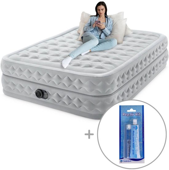 Intex Queen Supreme Air-Flow Luchtbed met ingebouwde pomp | Tweepersoons | 203 x 152 x 51 cm | Inclusief reparatiekit van Intex
