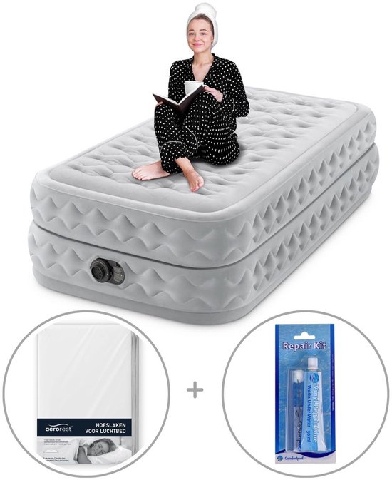 Intex Twin Supreme Air-Flow Luchtbed met ingebouwde pomp | Eenpersoons | 191 x 99 x 51 cm | Inclusief reparatiekit + hoeslaken van Intex