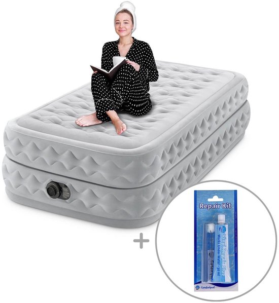 Intex Twin Supreme Air-Flow Luchtbed met ingebouwde pomp | Eenpersoons | 191 x 99 x 51 cm | Inclusief reparatiekit van Intex