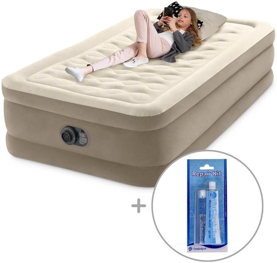 Intex Twin Ultra Plush Luchtbed met ingebouwde pomp | Eenpersoons | 191 x 99 x 46 cm | Inclusief reparatiekit van Intex