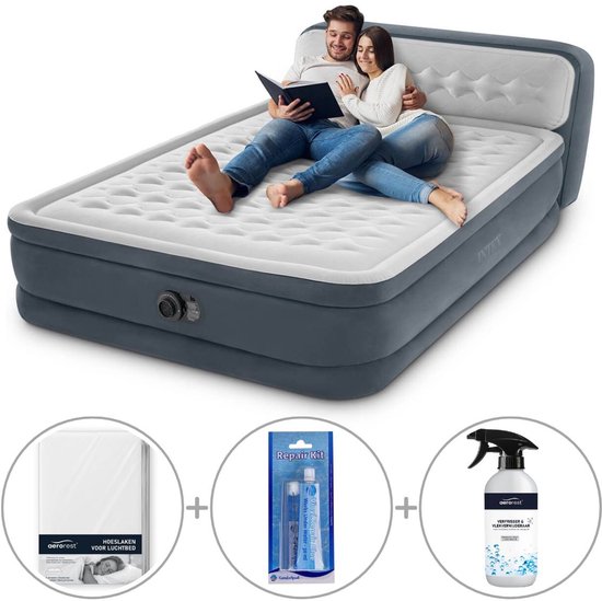 Intex Ultra Plush luchtbed met hoofdboord | Tweepersoons | 152 x 203 x 46 cm | Inclusief reparatiekit + hoeslaken + luchtbedverfrisser