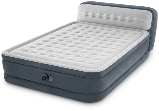 Intex Ultra Plush luchtbed met hoofdboord | Tweepersoons | 152 x 203 x 46 cm | Inclusief reparatiekit + hoeslaken + twee hoofdkussens van Intex