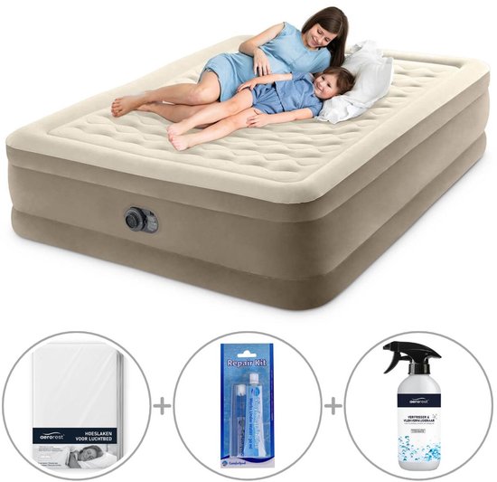 Intex Ultra Plush Luchtbed met ingebouwde pomp - Tweepersoons - 152 x 203 x 46 cm - Inclusief bijpassend hoeslaken + luchtbedverfrisser + reparatiekit van Intex